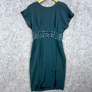 Vintage Impulsive Pencil Dress Womens 8P Teal Green Ribbon 90s Bridesmaid MOB
